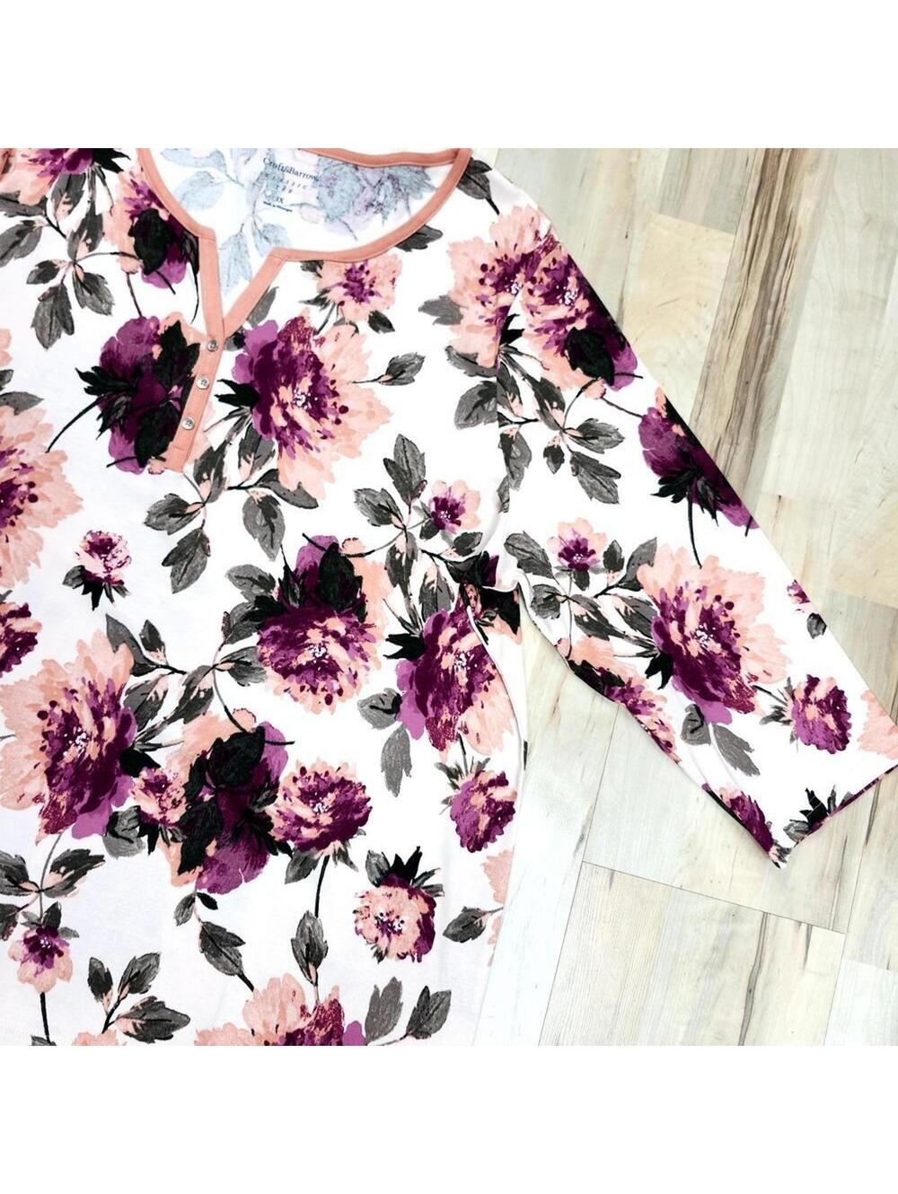 Cozy Floral Print Women's Top with 3/4 Sleeves 3X - Picture 3 of 7